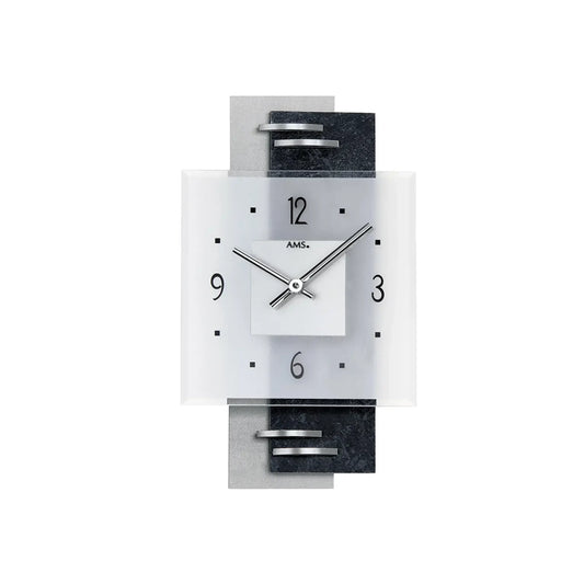 Orologio da parete AMS Quarz W9245 • Ardesia e vetro • Made in Germany