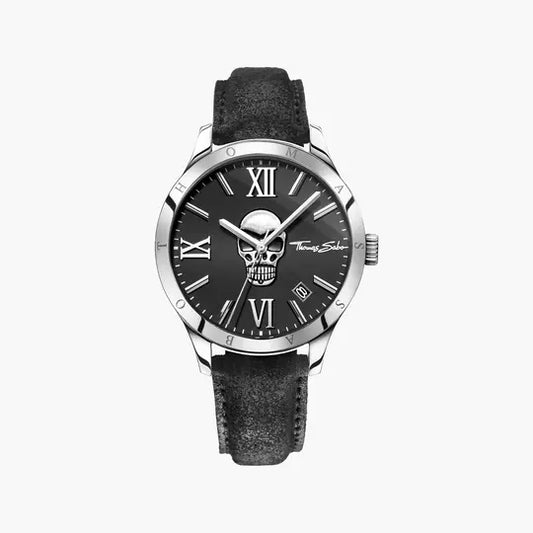 Thomas Sabo Rebel Icon WA0210-218-203 Herrenuhr Schwarz • Mineralglas mit Saphirbeschichtung • Dreidimensionaler Totenkopf
