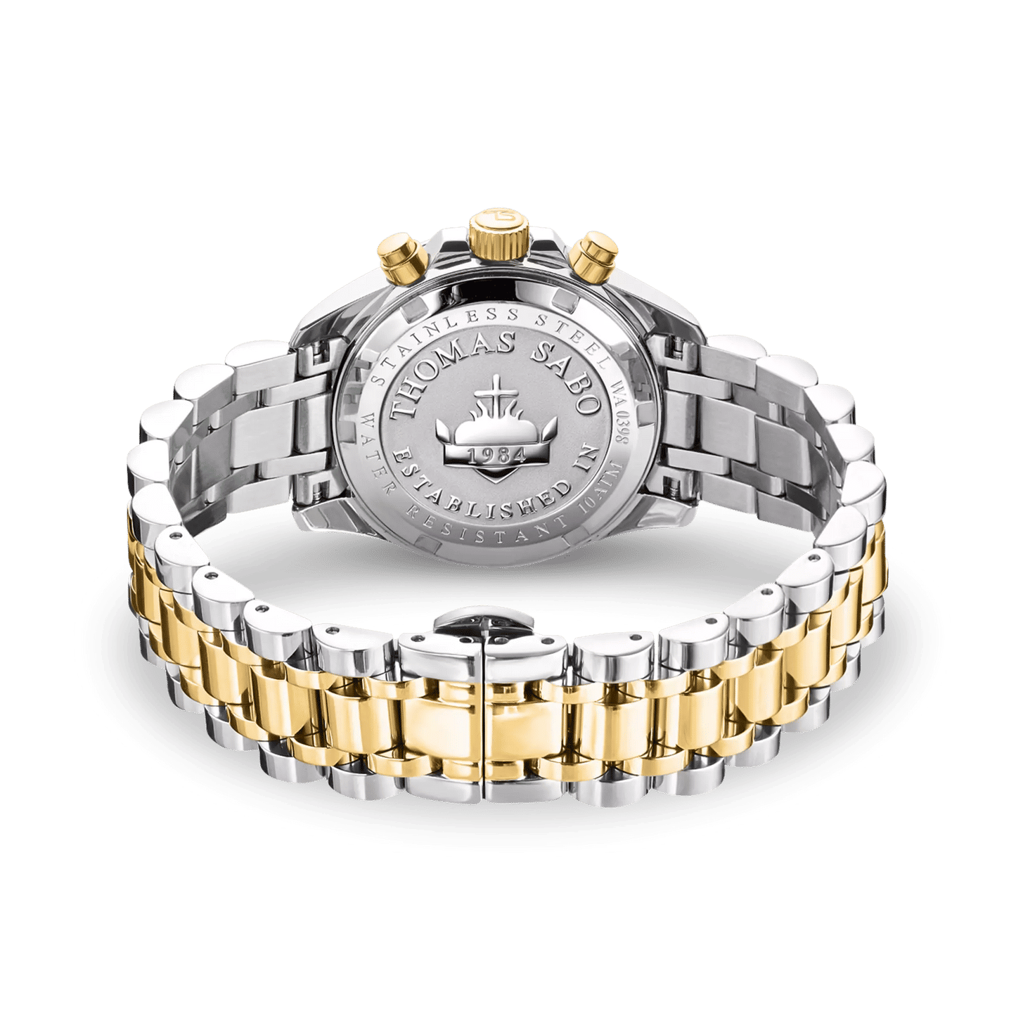 Thomas Sabo Divine Chrono WA0398-291-201 Damen Armbanduhr Schwarz-Gelbgold • Chronograph mit Zirkonia-Indizes • Mineralglas