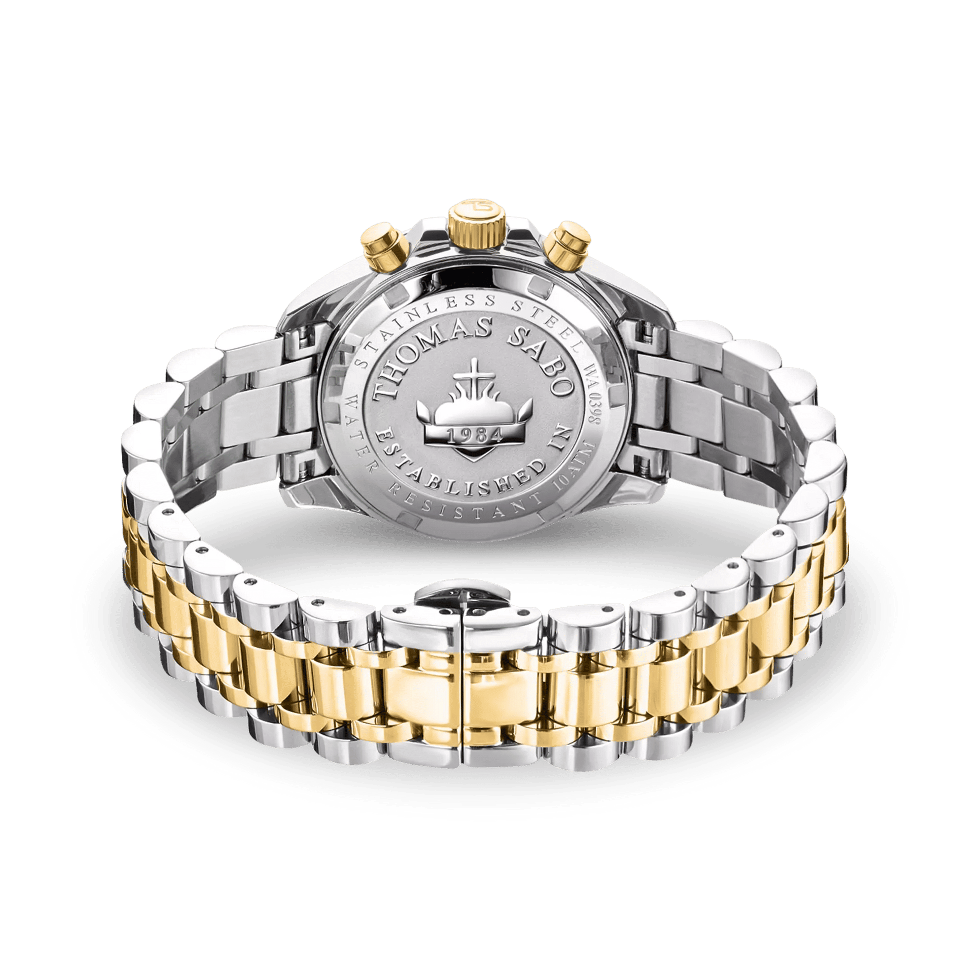 Thomas Sabo Divine Chrono WA0398-291-201 Damen Armbanduhr Schwarz-Gelbgold • Chronograph mit Zirkonia-Indizes • Mineralglas