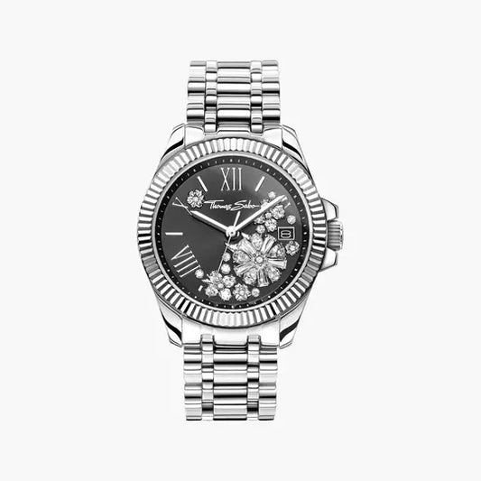 Thomas Sabo Divine Flower WA0421-201-201 Damenuhr Schwarz-Silber • Miyota 2115 Quarzwerk • Mineralglas saphirbeschichtet