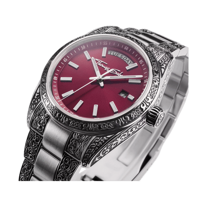 Thomas Sabo Rebel at Heart Revive WA0425-201-201 Unisex Armbanduhr Dunkelrot • Graviermuster-Design • 5 ATM wasserdicht
