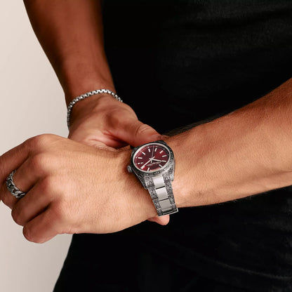 Thomas Sabo Rebel at Heart Revive WA0425-201-201 Unisex Armbanduhr Dunkelrot • Graviermuster-Design • 5 ATM wasserdicht