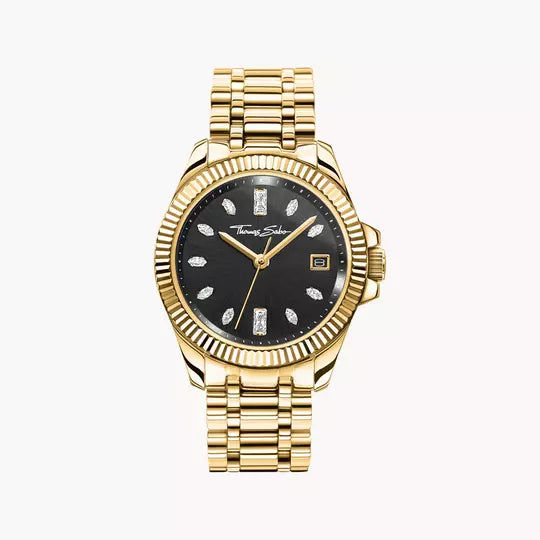 Thomas Sabo Divine Gold WA0431-291-207 Damenuhr Schwarzgold • Saphirbeschichtetes Mineralglas • MIYOTA-Uhrwerk