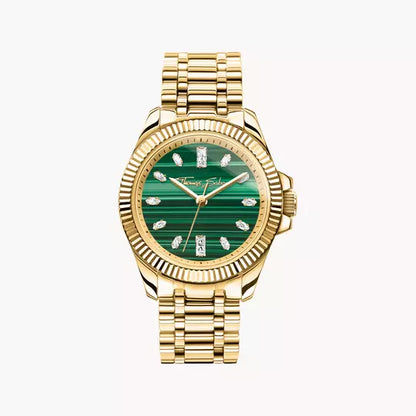 Thomas Sabo Divine Jewellery Stone WA0436 Damenuhr Goldfarben • Malachit-Zifferblatt mit Zirkonia-Indizes •