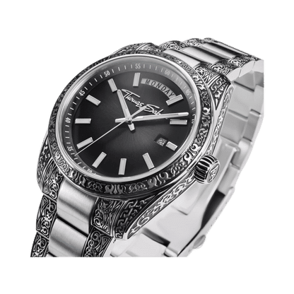Thomas Sabo Rebel at Heart Revive WA0438-201-203 Herrenuhr Schwarz • Graviertes Edelstahlgehäuse • Saphirbeschichtetes