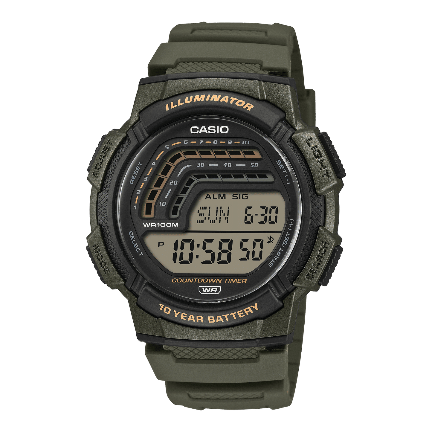 Casio WS-1800-3AVEF Timeless Herren Digitaluhr Khaki • 10-Bar-Wasserschutz • 10-Jahre-Batterie, Bild 2