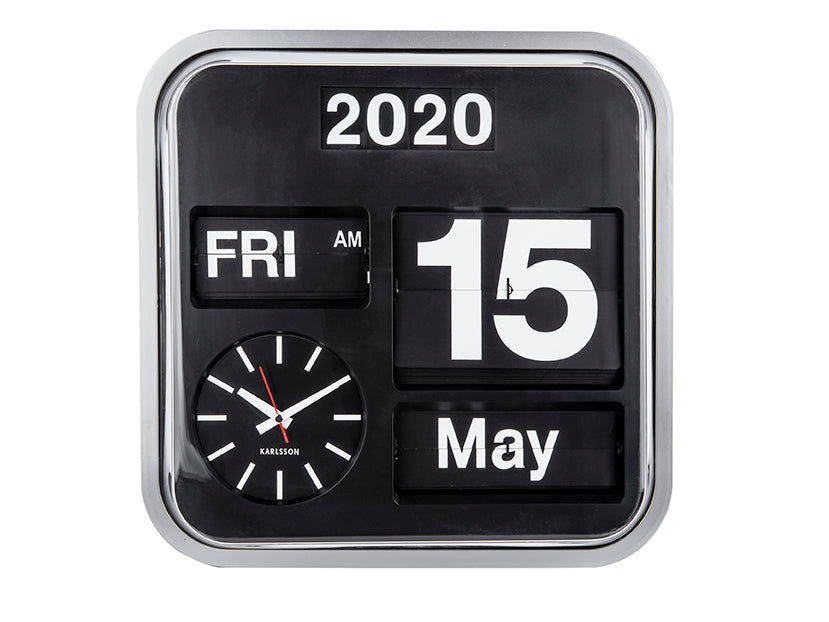 Karlsson Big Flip KA4202 Wanduhr Silber • Klappzahlen-Kalender • Retro-Design, Bild 2