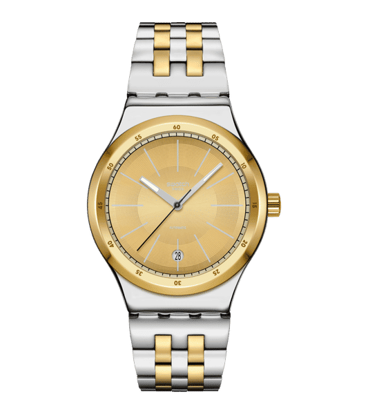 Swatch Sistem 51 Irony YIS437G Goldcloak Mecanism Herrenuhr • Automatikwerk mit 90h Gangreserve • Datum bei 6 Uhr