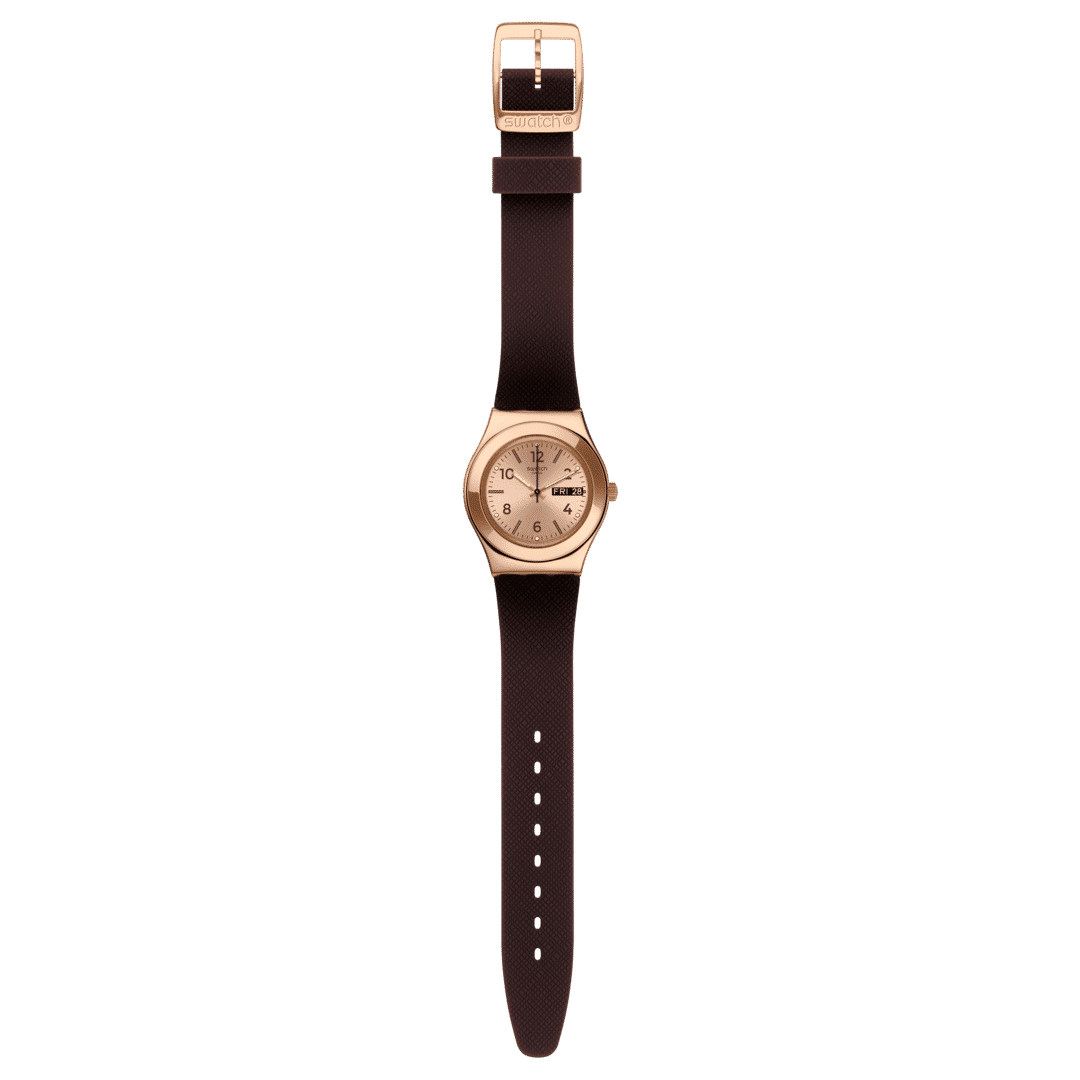 Swatch Irony Medium YLG701 Brownee Damen Armbanduhr • Roségold PVD-Gehäuse • Silikon-Armband, Bild 4