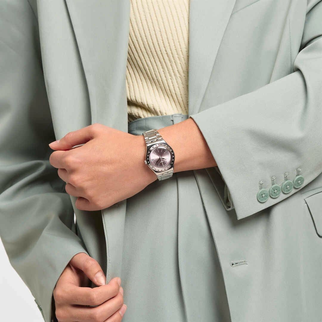 Swatch Irony Medium YLS455G Damen Armbanduhr Rosa • Edelstahlgehäuse mit Kristallbesatz • Datumsanzeige bei 3 Uhr, Bild 5