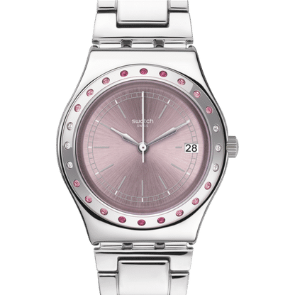 Swatch Irony Medium YLS455G Damen Armbanduhr Rosa • Edelstahlgehäuse mit Kristallbesatz • Datumsanzeige bei 3 Uhr, Bild 3
