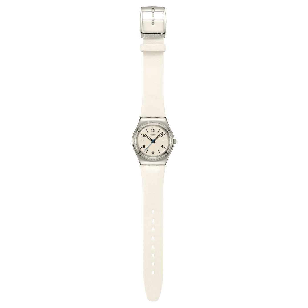 Swatch Irony Medium YLS471 Glacial Petals Armbanduhr Weiß • Leuchtzeiger • Kristallbesetzter Lünette, Bild 4