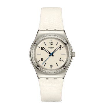 Swatch Irony Medium YLS471 Glacial Petals Armbanduhr Weiß • Leuchtzeiger • Kristallbesetzter Lünette, Bild 6