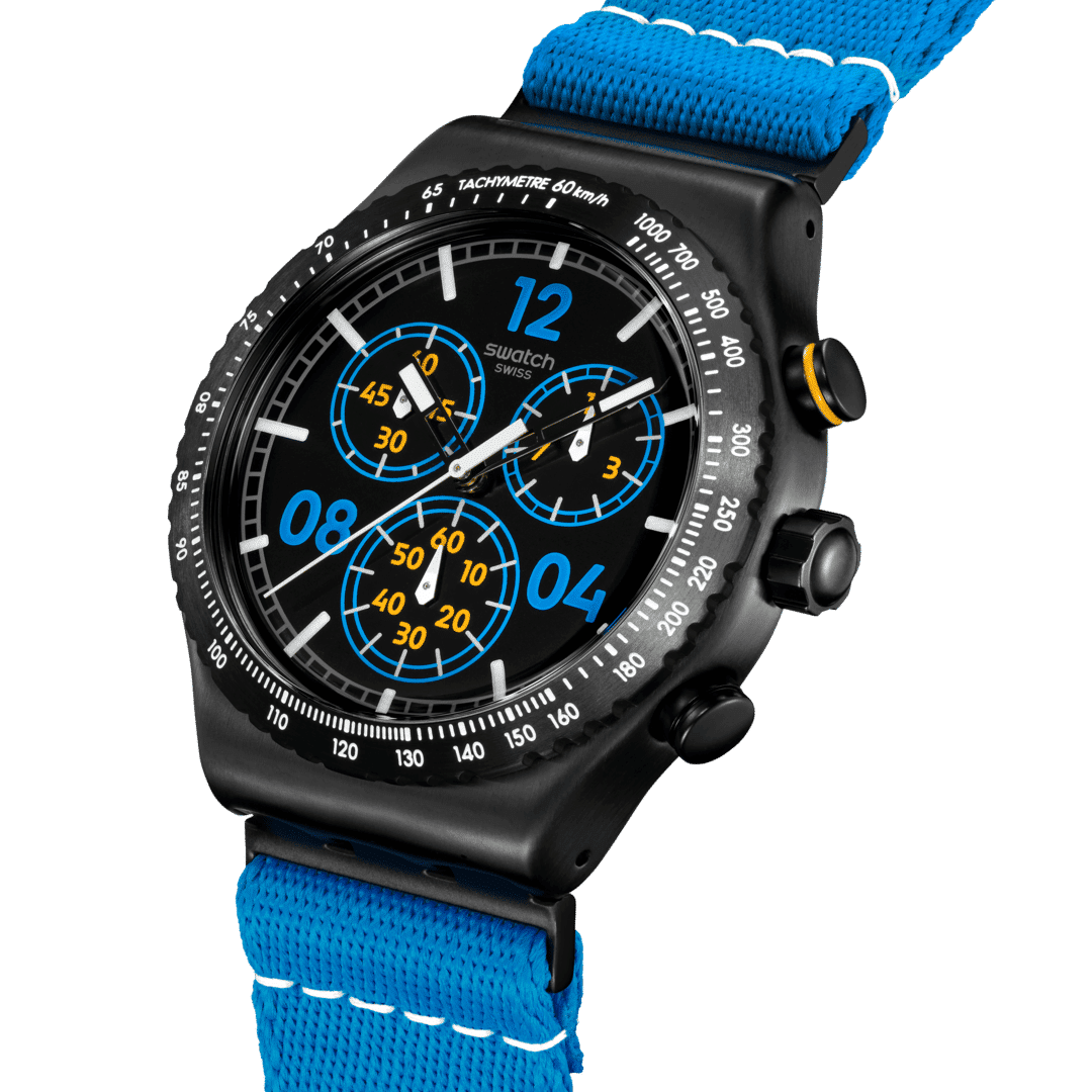 Swatch Irony Chrono New YVB100 Moments in Blue Herren • Tachymeter-Lünette • Leuchtzeiger mit Glow-Effekt, Bild 3
