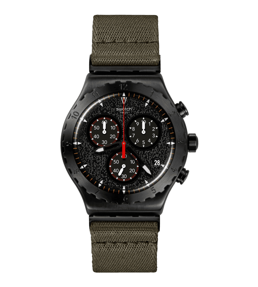 Swatch Irony Chrono New YVB416 Herren Armbanduhr Khaki • Chronograph • Leuchtzeiger und Leuchtindizes