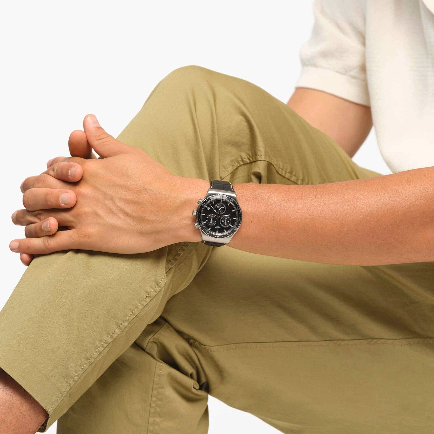 Swatch Irony Chrono New YVS495 Herren Armbanduhr Schwarz • Chronograph • Alligator-Lederarmband, Bild 2
