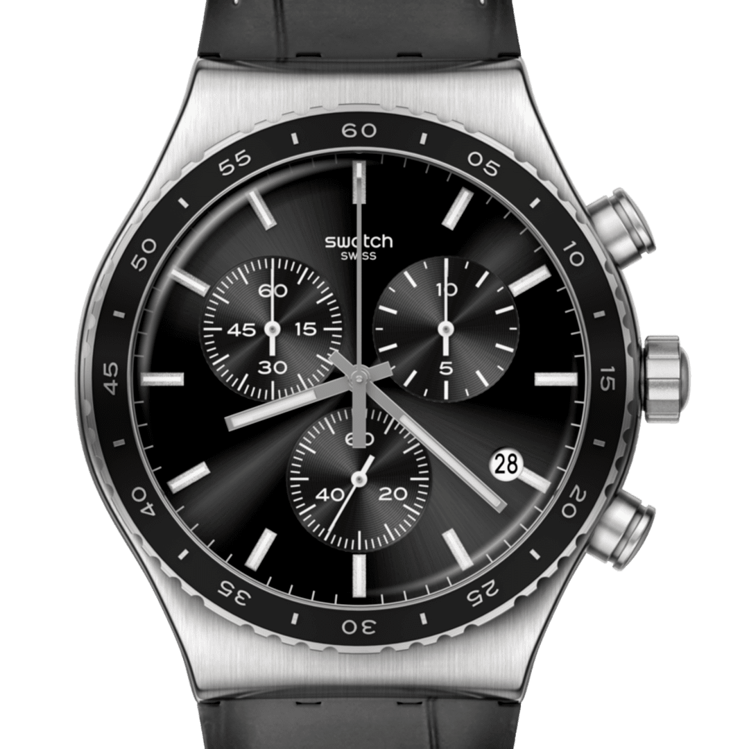 Swatch Irony Chrono New YVS495 Herren Armbanduhr Schwarz • Chronograph • Alligator-Lederarmband, Bild 3