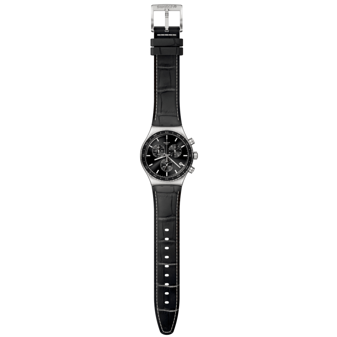 Swatch Irony Chrono New YVS495 Herren Armbanduhr Schwarz • Chronograph • Alligator-Lederarmband, Bild 4