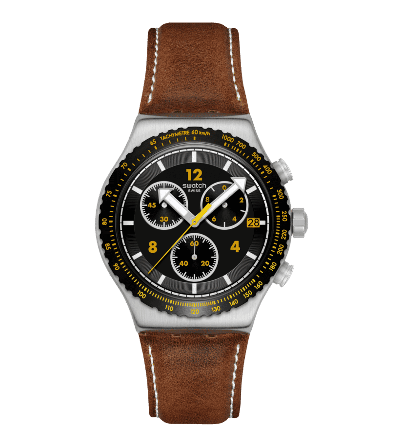 Swatch Irony Chrono New YVS530 Herren Armbanduhr Schwarz • Chronograph mit Leuchtzeigern • Datumsanzeige