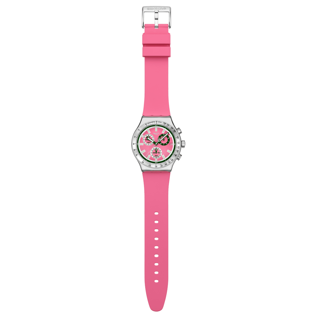 Swatch Irony Chrono New YVS538 Damenuhr Rosa • Leuchtzeiger & Leuchtindizes • Tachymeter-Lünette, Bild 4