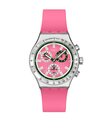 Swatch Irony Chrono New YVS538 Damenuhr Rosa • Leuchtzeiger & Leuchtindizes • Tachymeter-Lünette, Bild 8