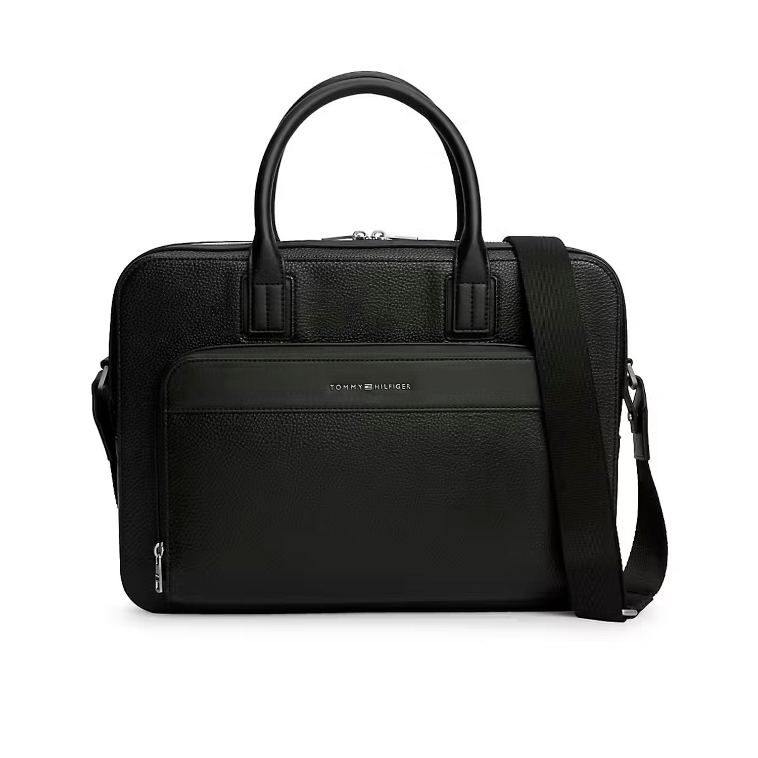 Tommy Hilfiger Central Slim AM0AM14730BDS Laptoptasche Schwarz • Genarbte Lederoptik • Schlankes Design