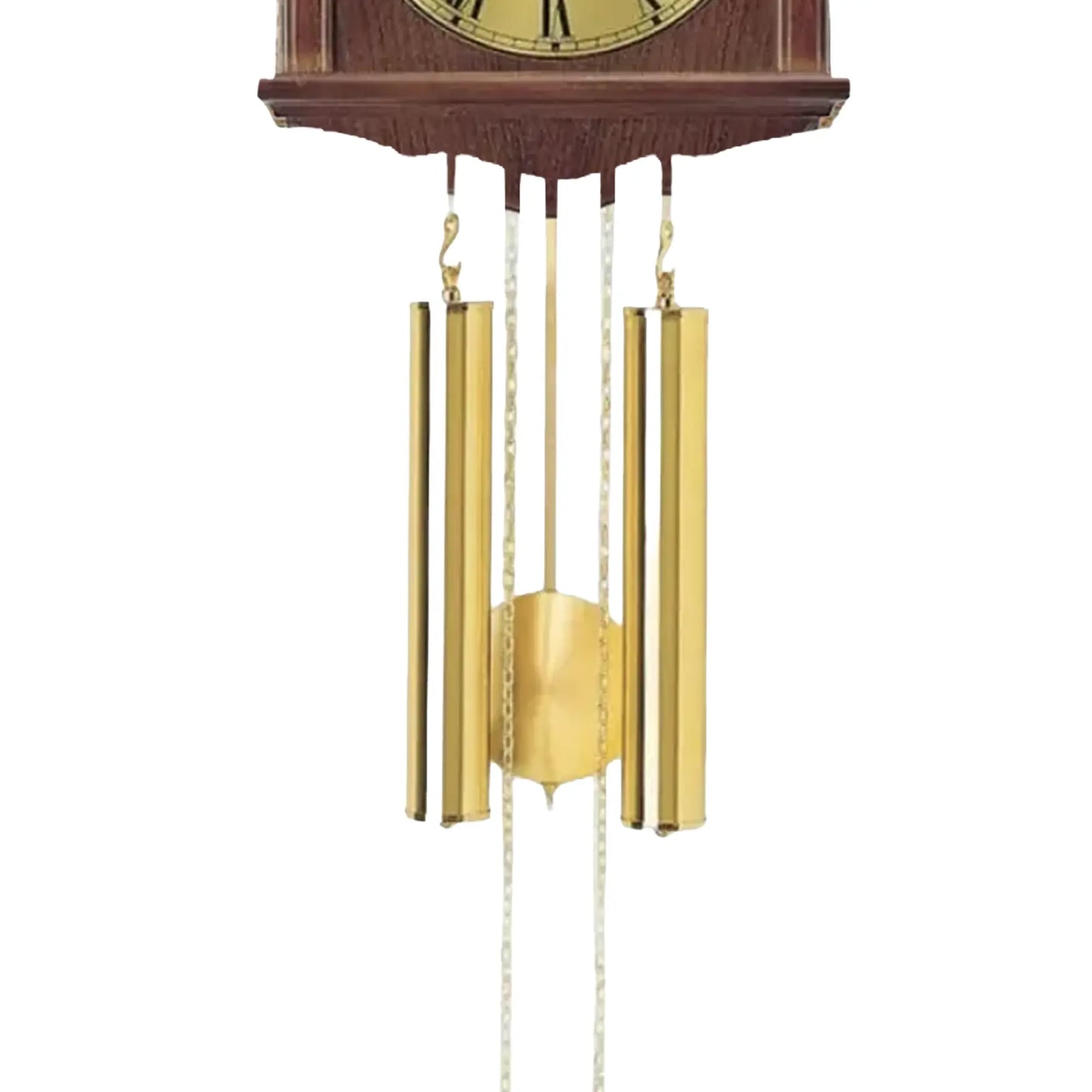 AMS Heimuhr-Wanduhr mit Nussbaum-Holzgehäuse und Messing-Zinkern, rundes Ziffernblatt
