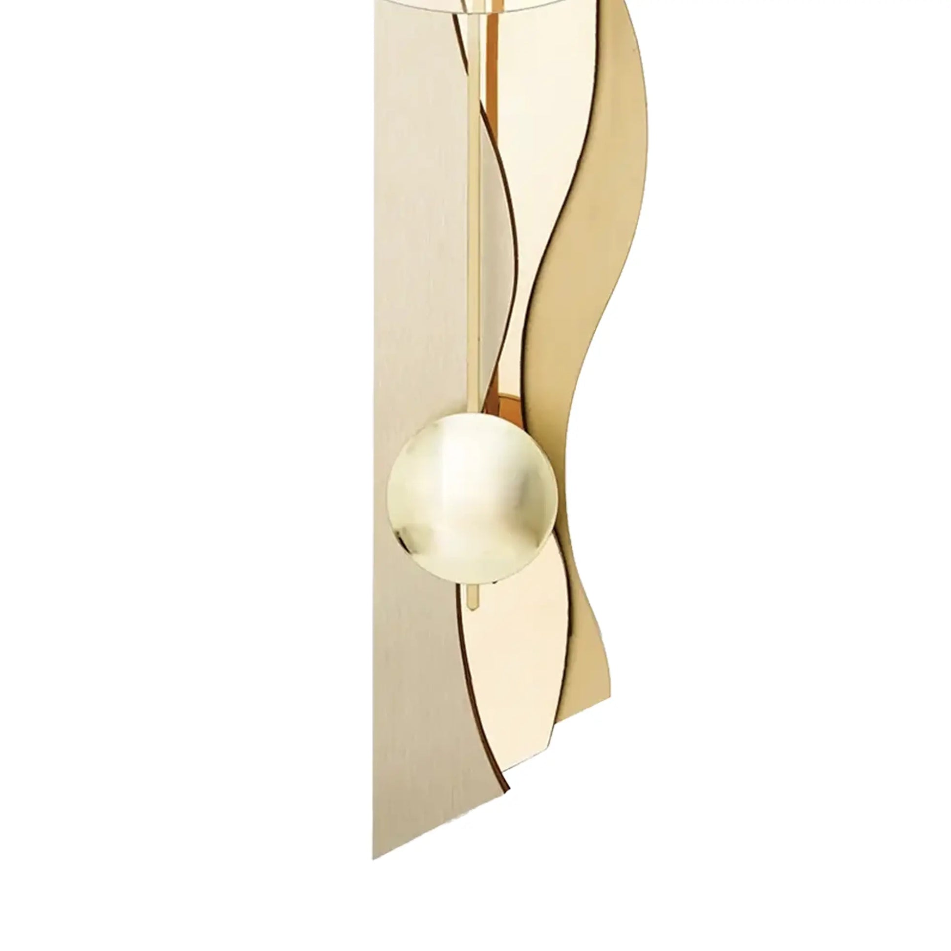 Wanduhr mit Messing/Alu-Gehäuse, facettiertem Glas und pendelnder Kugel