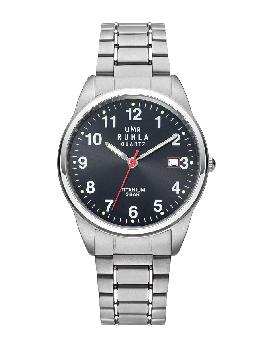UMR Ruhla Basic 89000G13106 Herren Armbanduhr Schwarz • Titangehäuse matt/poliert • Seiko Quarzwerk mit Datum