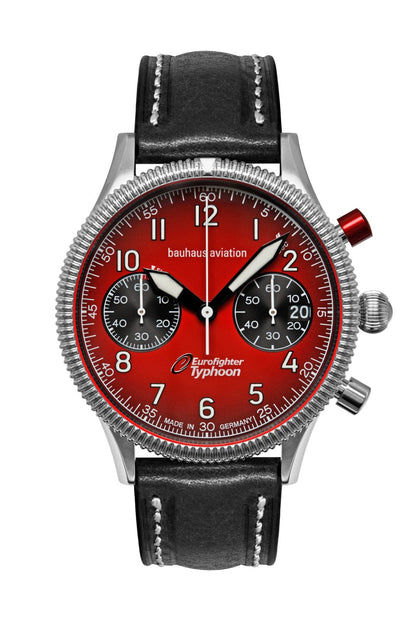 Bauhaus Aviation 2576-5 Armbanduhr Rot • Eurofighter Quarzchronograph • Mineralglas K1