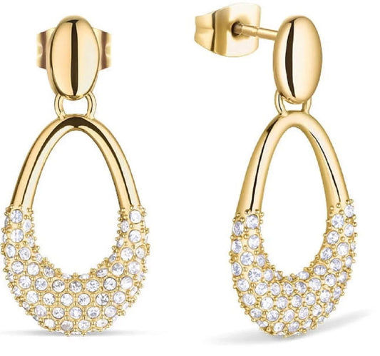 Orecchini Arctic Pavé, acciaio inossidabile color oro, cristalli scintillanti, chiusura sicura - Bering Modello: 757-27-05