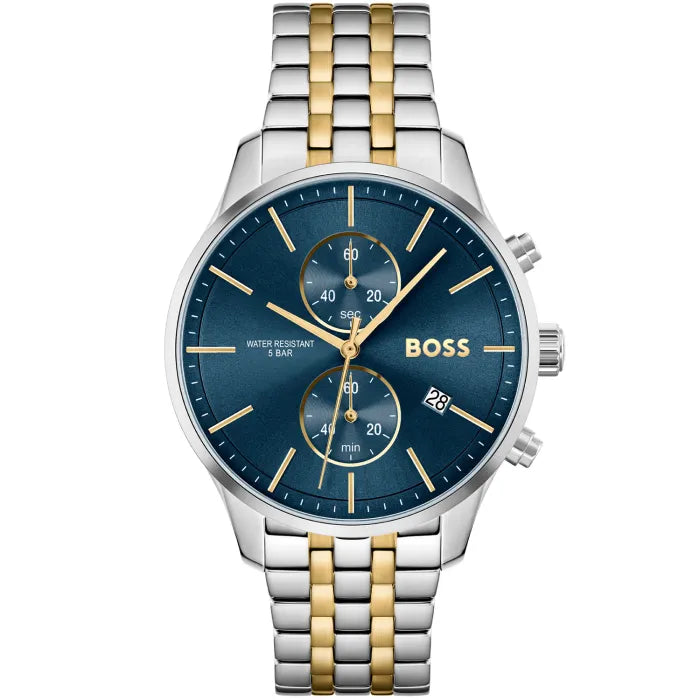 BOSS Associate 1513976 Herren • Quarzwerk mit Datum • Zweifarbiges Edelstahlarmband