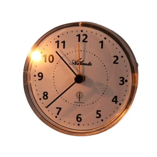 Wecker-Funk-Uhr mit warmem, beigem Zifferblatt und leuchtender Anzeige