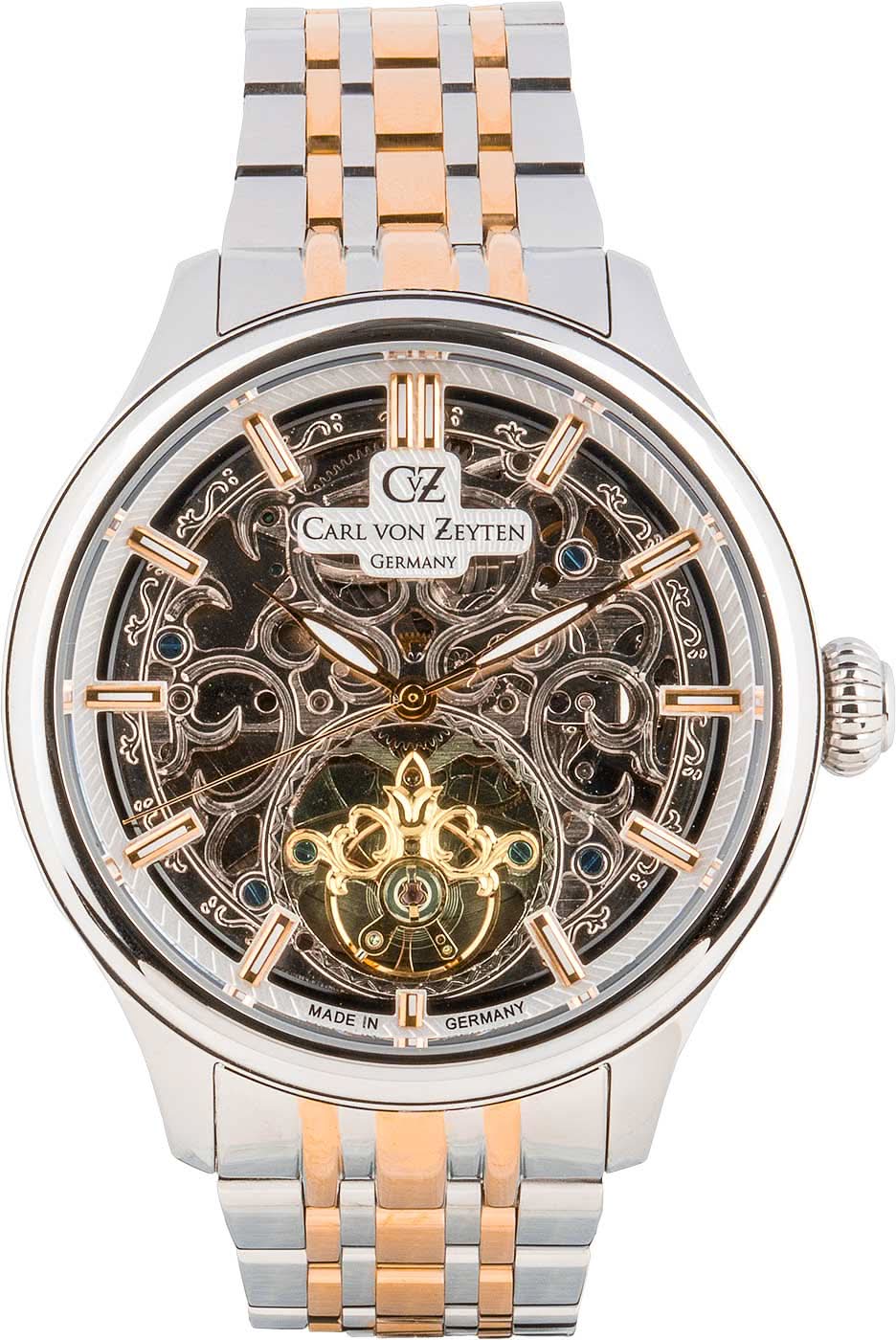 Herrenuhr mit skelettiertem Automatik-Zifferblatt, goldenen Akzenten, Edelstahlarmband