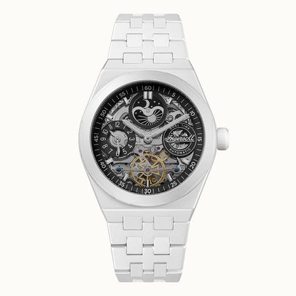 Ingersoll The Broadway I15101 Herrenuhr Weiß • Keramik Automatikuhr • Dual Time