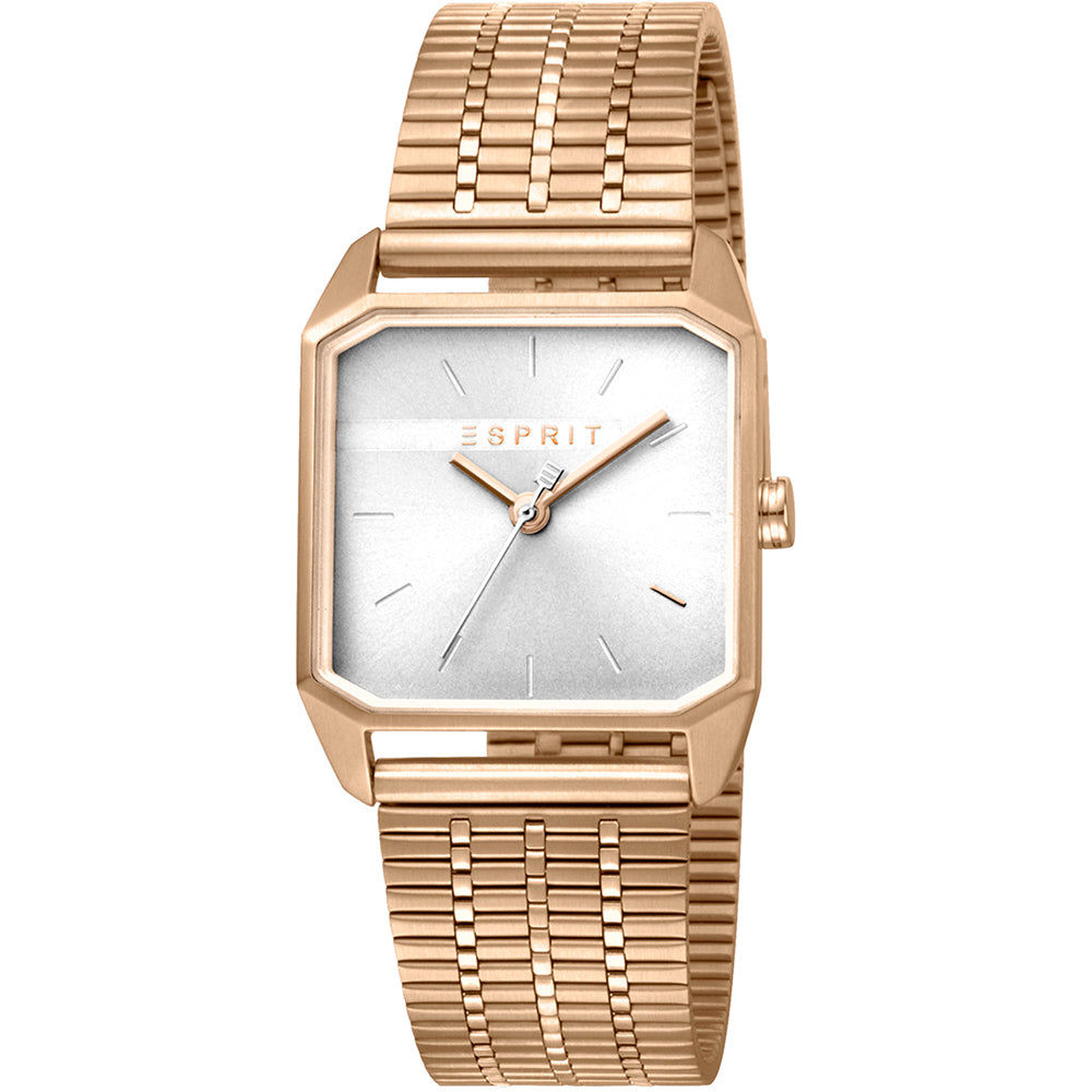 Esprit Cube Ladies ES1L071M0035 Damen Armbanduhr Roségold • Eckiges Edelstahlgehäuse • Mineralglas