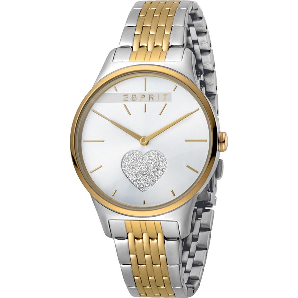 Esprit Love ES1L026M0235 Damen Armbanduhr • Zweifarbiges Edelstahlarmband • Quarzwerk mit Datumsanzeige