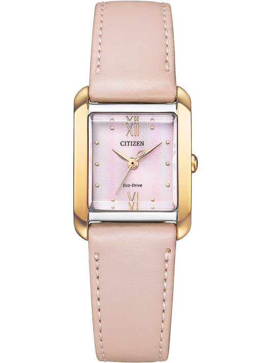 Armbanduhr mit rosafarbenem Zifferblatt, Roségold-Gehäuse und rosafarbenem Lederarmband