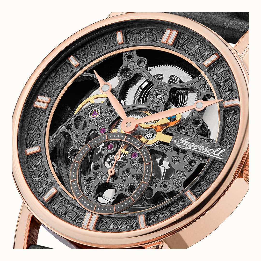 Ingersoll 1892 The Herald I00403B Herren Armbanduhr Schwarz • Skelettwerk • Roségold-Edelstahlgehäuse, Bild 2