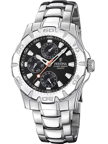 Festina Sport F16242/L Herrenuhr • Schwarzes Zifferblatt mit Datum & Tag • Edelstahlarmband