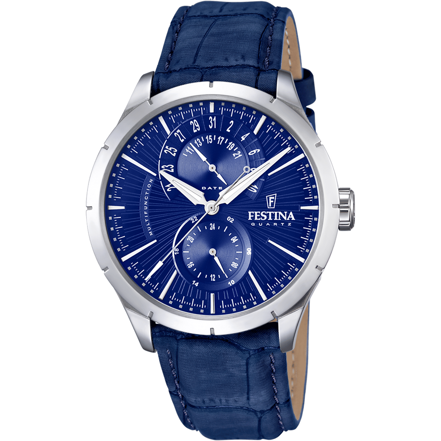 Festina Retro F16573/7 Herrenuhr Blau • Blaues Lederarmband • Multifunktion Quarzwerk