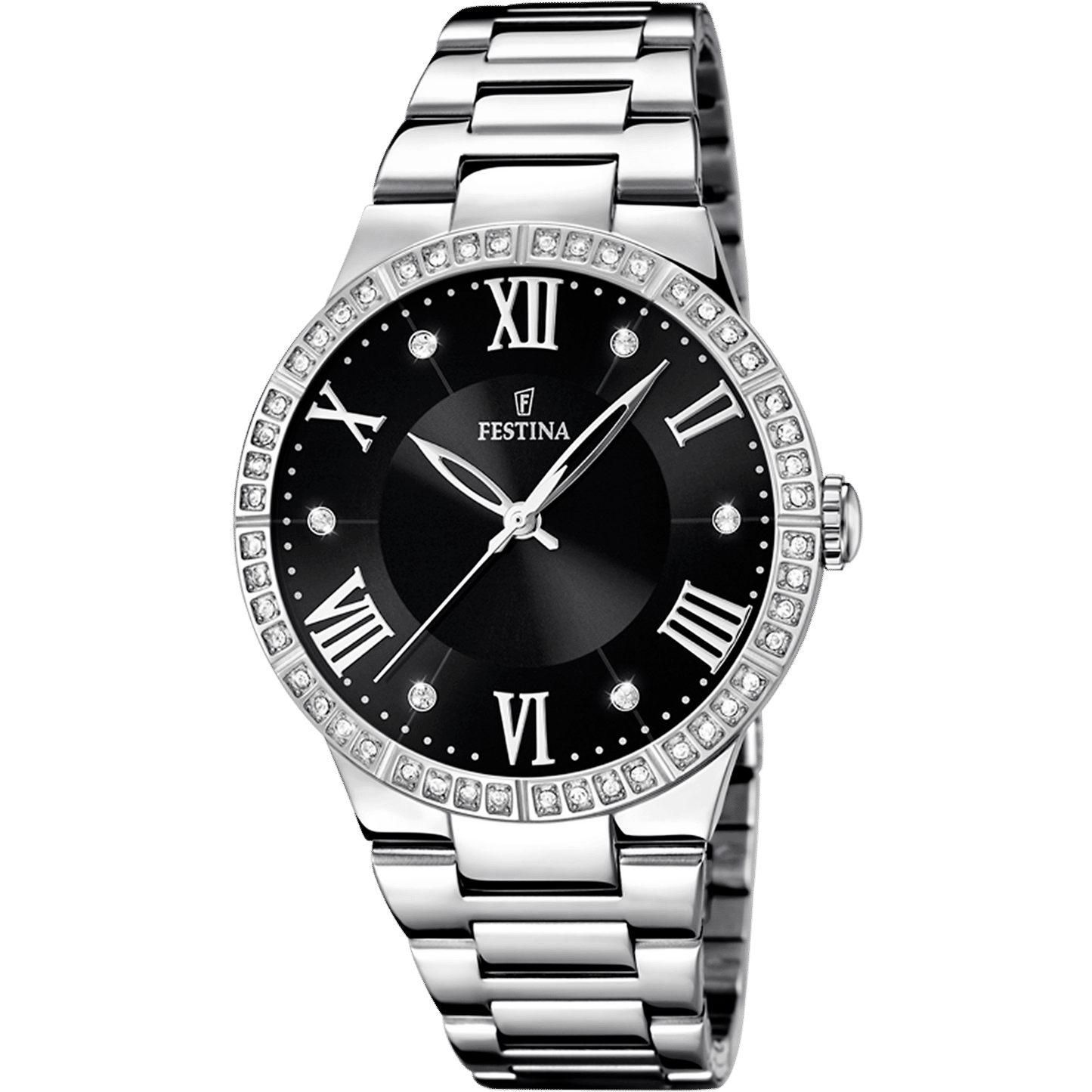 Festina Boyfriend F16719/2 Damenuhr Schwarz • Mineralglas • Zirkonia-Besatz