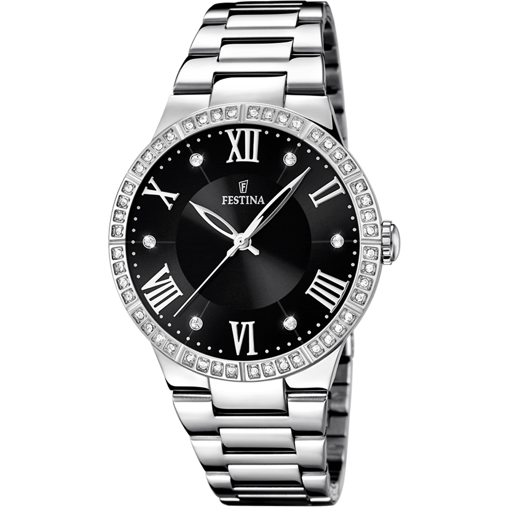 Festina Boyfriend F16719/2 Damenuhr Schwarz • Mineralglas • Zirkonia-Besatz