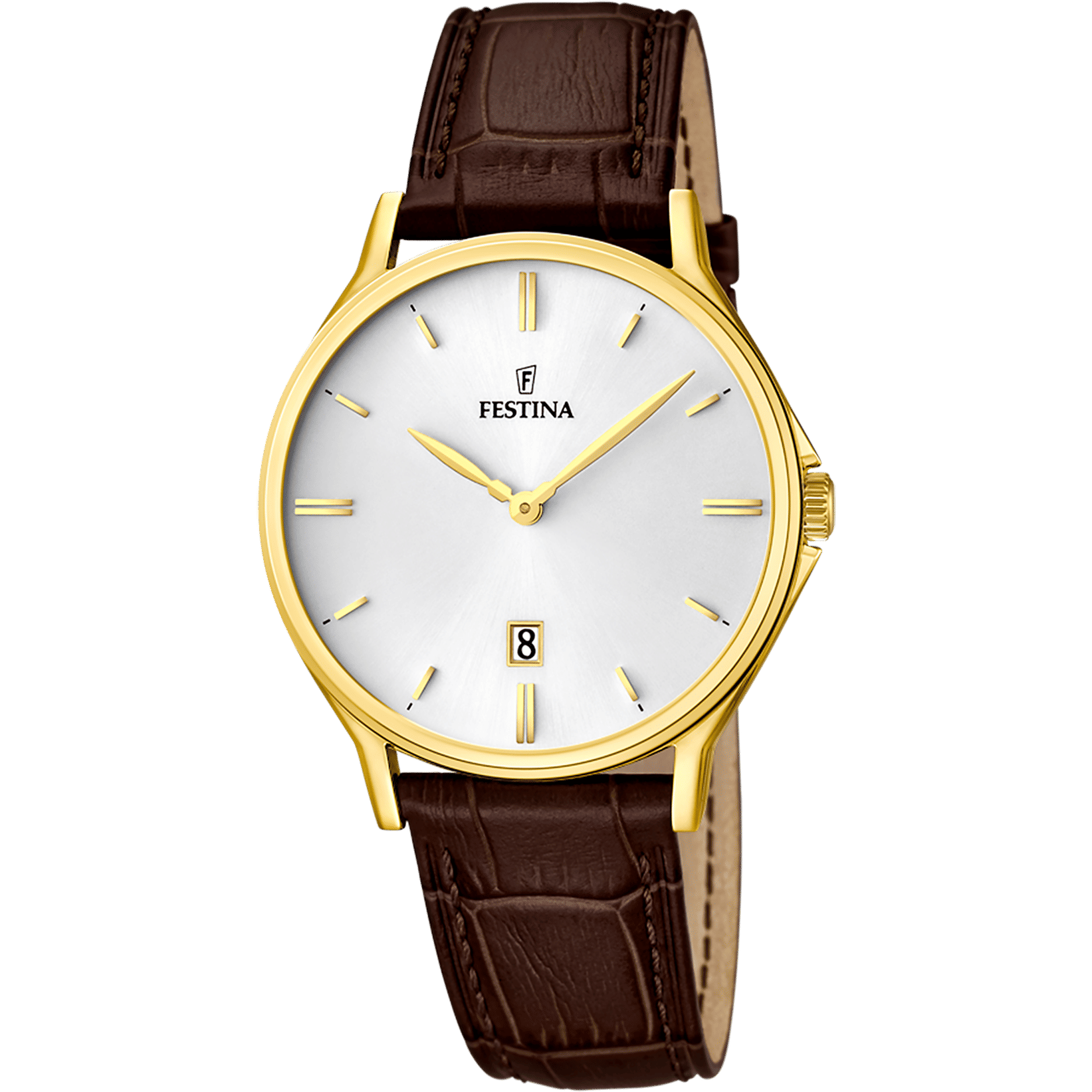 Festina Classics F16747/1 Herrenuhr • Weißes Zifferblatt • Braunes Lederarmband