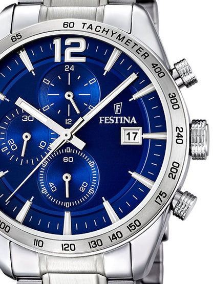Festina Timeless Chronograph F16759/3 Herrenuhr Silber/Blau • Mineralglas • Edelstahlarmband, Bild 2