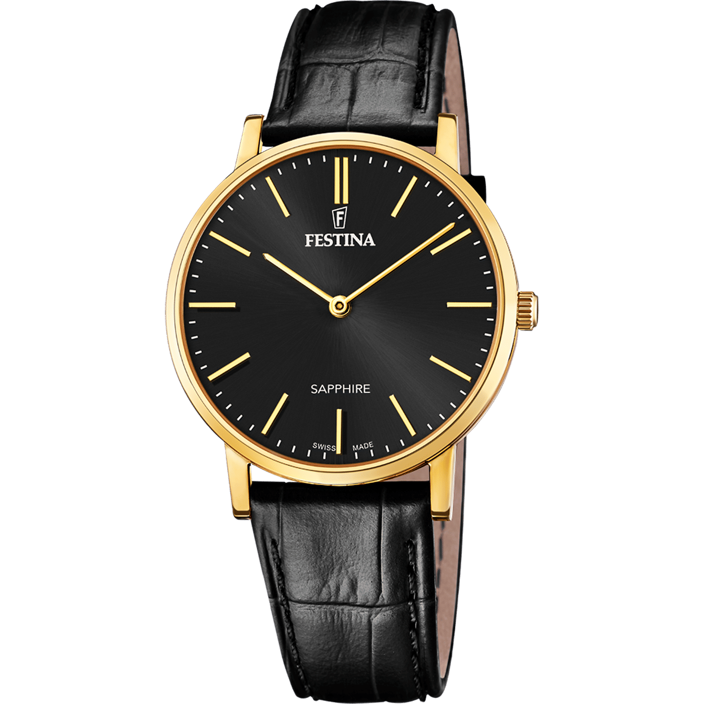 Festina Swiss Made F20016/3 Herrenuhr • Schwarzes Lederarmband • Swiss Made Qualität