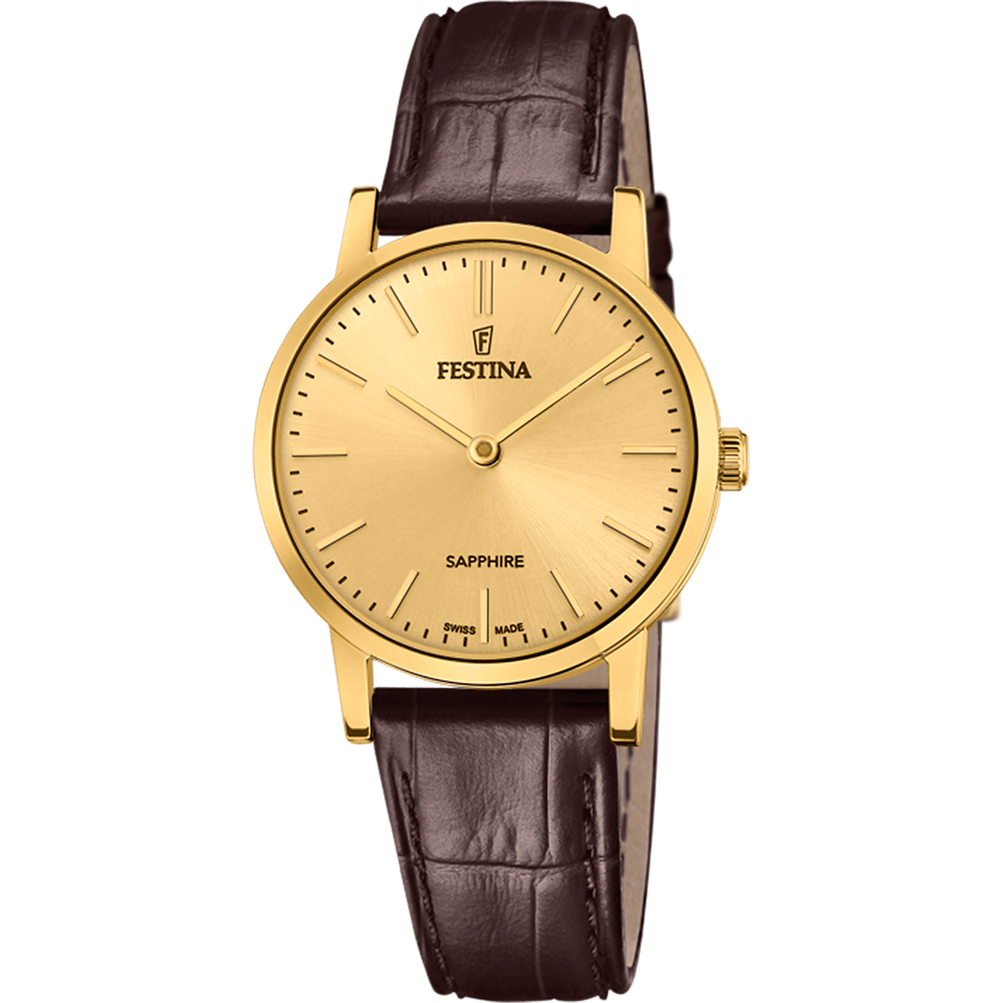 Festina F20017/2 Damenuhr Braun/Goldfarben • Saphirglas • Swiss Made Quarzwerk