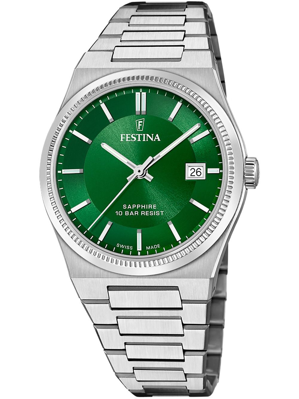 Festina Rivé F20034/3 Herrenuhr Swiss Made Grün • Saphirglas • Guilloché-Zifferblatt