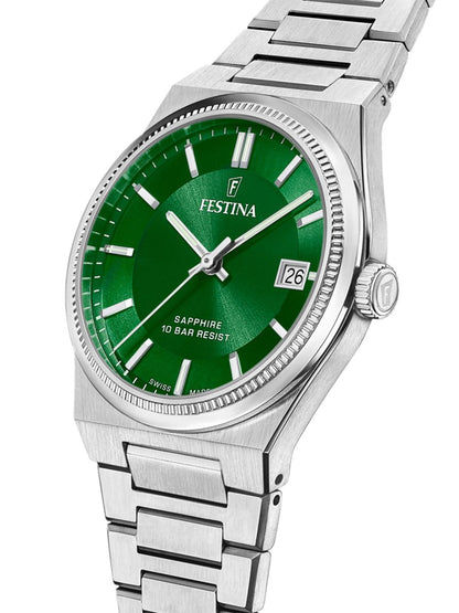 Festina Rivé F20034/3 Herrenuhr Swiss Made Grün • Saphirglas • Guilloché-Zifferblatt, Bild 2
